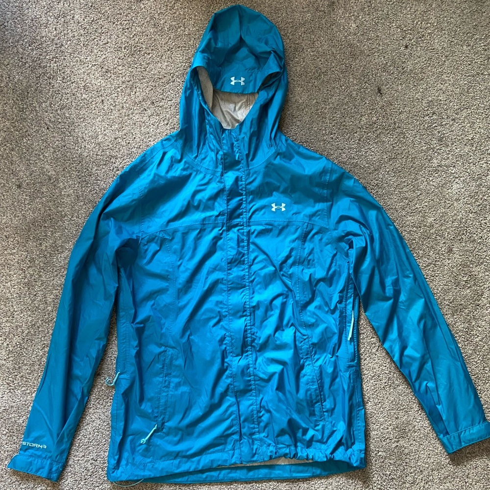 Under Armour Women’s Size Large Blue Storm 3 Water Proof Hooded Rain Jacket